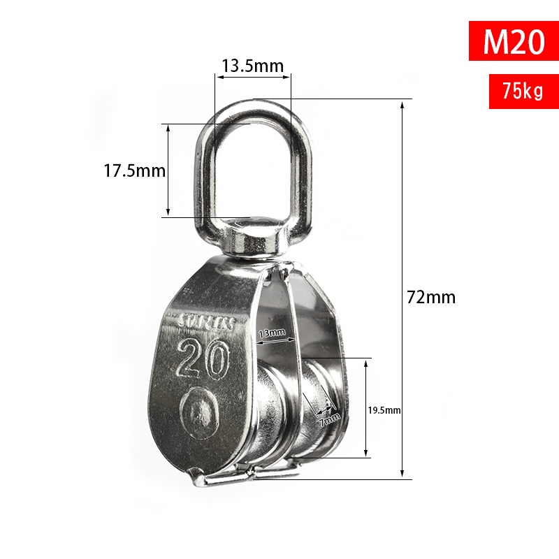 TK-48 M20 Katrol Double 2 Sheave Stainless Steel 304 Double Wheel Kuat Kerekan Mini Ganda