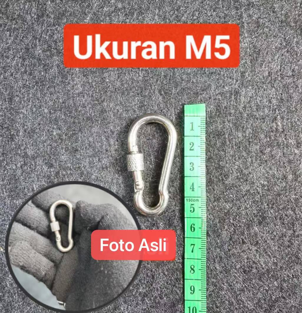 TK-50 M5 Metal Carabiner Nut Mountaineering Stainless Steel Screw Lock Climbing Gear Karabiner Pengait Gantungan Dengan Kunci Drat