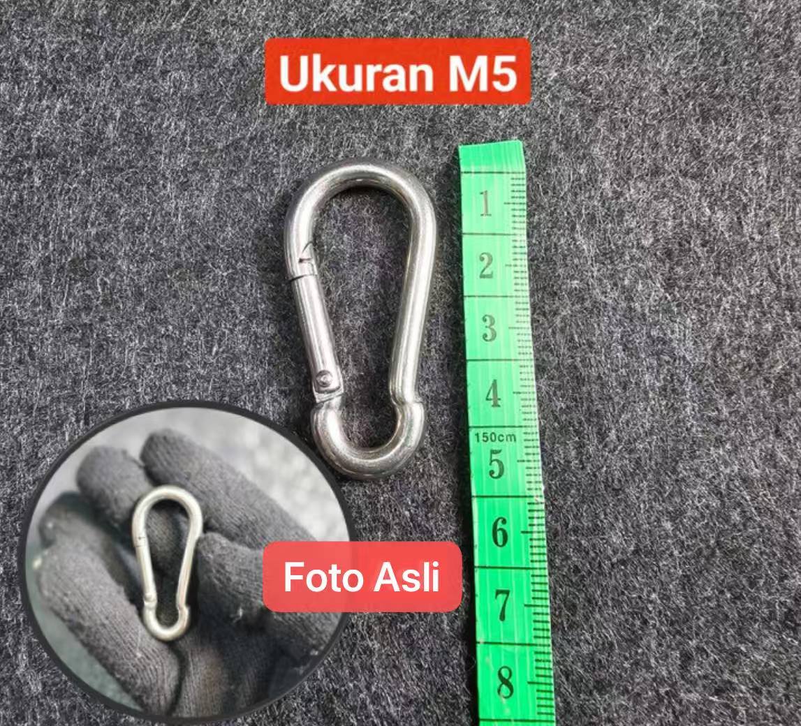 TK-49 M5 Carabiner Hook Hammock Mountaineering Karabiner Nut Snap Hook Stainless Steel Pengait Gantungan Serbaguna