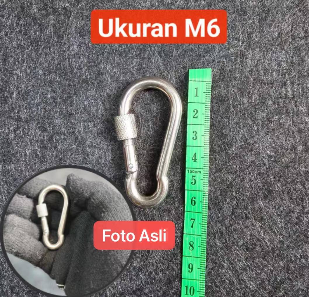TK-50 M6 Metal Carabiner Nut Mountaineering Stainless Steel Screw Lock Climbing Gear Karabiner Pengait Gantungan Dengan Kunci Drat
