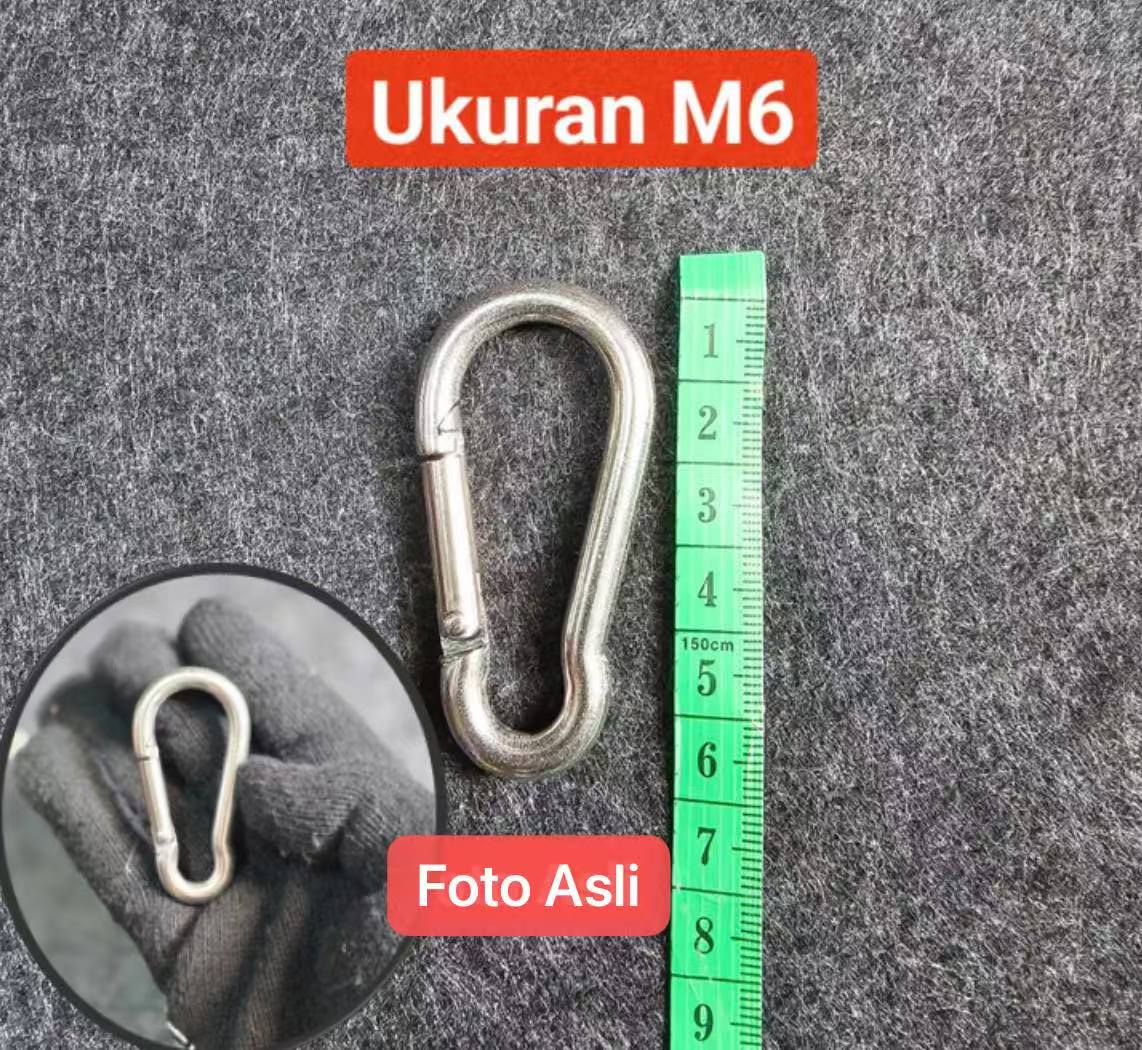 TK-49 M6 Carabiner Hook Hammock Mountaineering Karabiner Nut Snap Hook Stainless Steel Pengait Gantungan Serbaguna