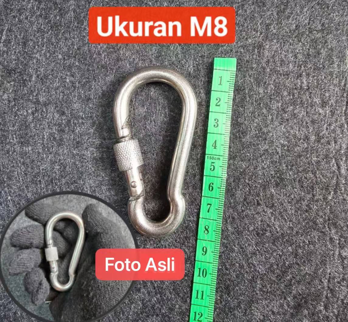 TK-50 M8 Metal Carabiner Nut Mountaineering Stainless Steel Screw Lock Climbing Gear Karabiner Pengait Gantungan Dengan Kunci Drat
