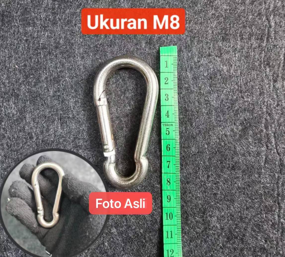 TK-49 M8 Carabiner Hook Hammock Mountaineering Karabiner Nut Snap Hook Stainless Steel Pengait Gantungan Serbaguna