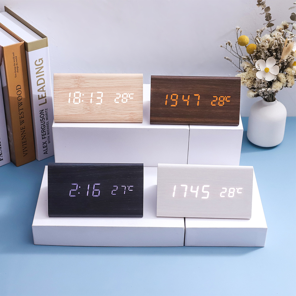 JD-21 Jam Meja Kayu Bentuk Segitiga Jam Digital Led Weker / Motif Kayu Wood Alarm LED Clock Waker Suhu temperature date Tanggal Jam Kerja