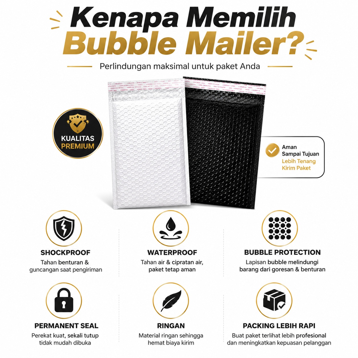 Hitam - 20 x 34 Bubble Mailer Polos Plastik Packing Amplop Bubble Waterproof Shockproof / Polymailer Bubble PW-18