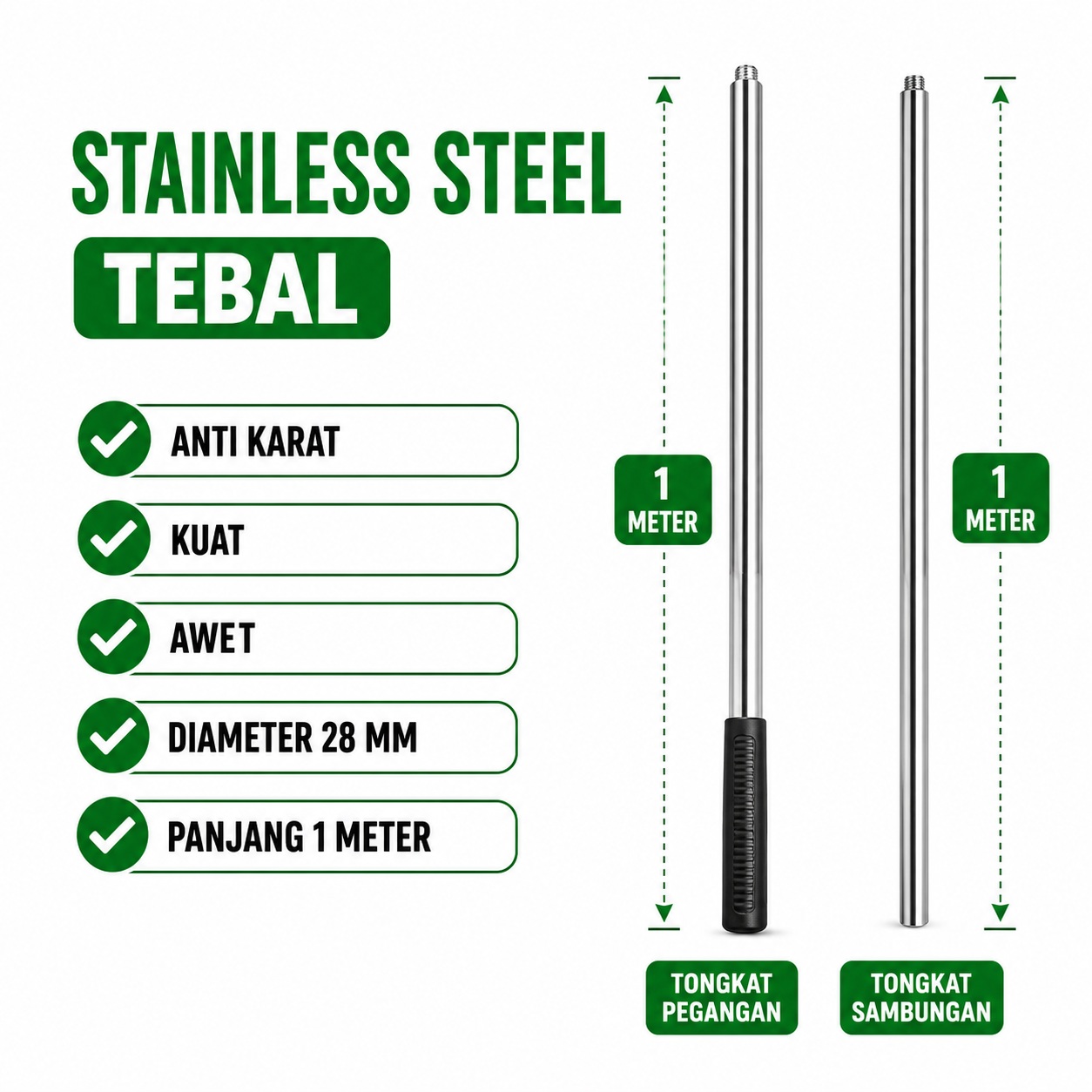 PCK-21 Tongkat Petik Buah Bisa Di Sambung Per 1 Meter Bahan Stainless Steel Bisa Pasang Gergaji Sabit Jaring Buat Kait Cocok Berkebun